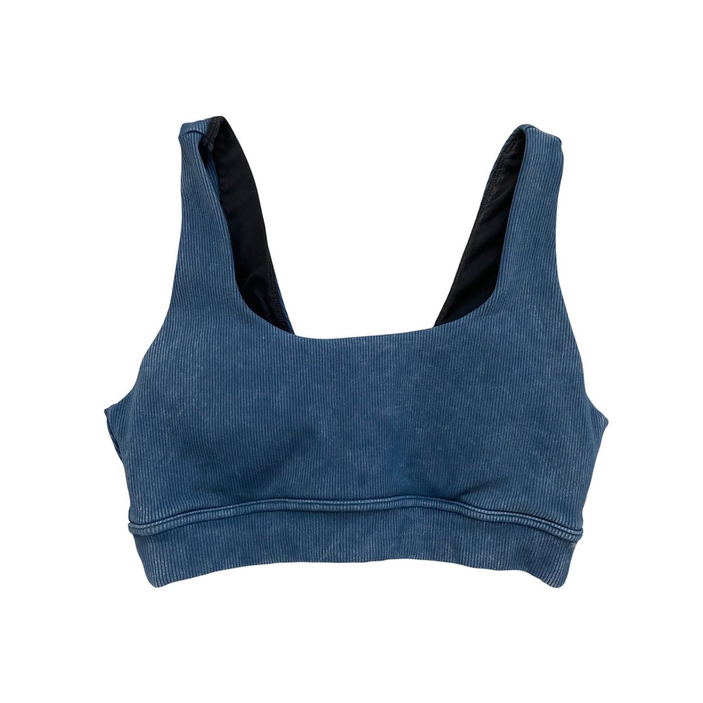 Zella Womens‎ Ribbed Mineral Wash Square Neck Sports Bra Blue Small